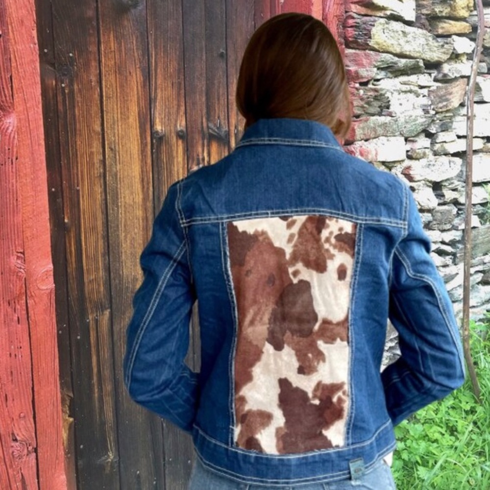 NEW Faux Cowhide Dark Wash recreated Denim Jean Jacket